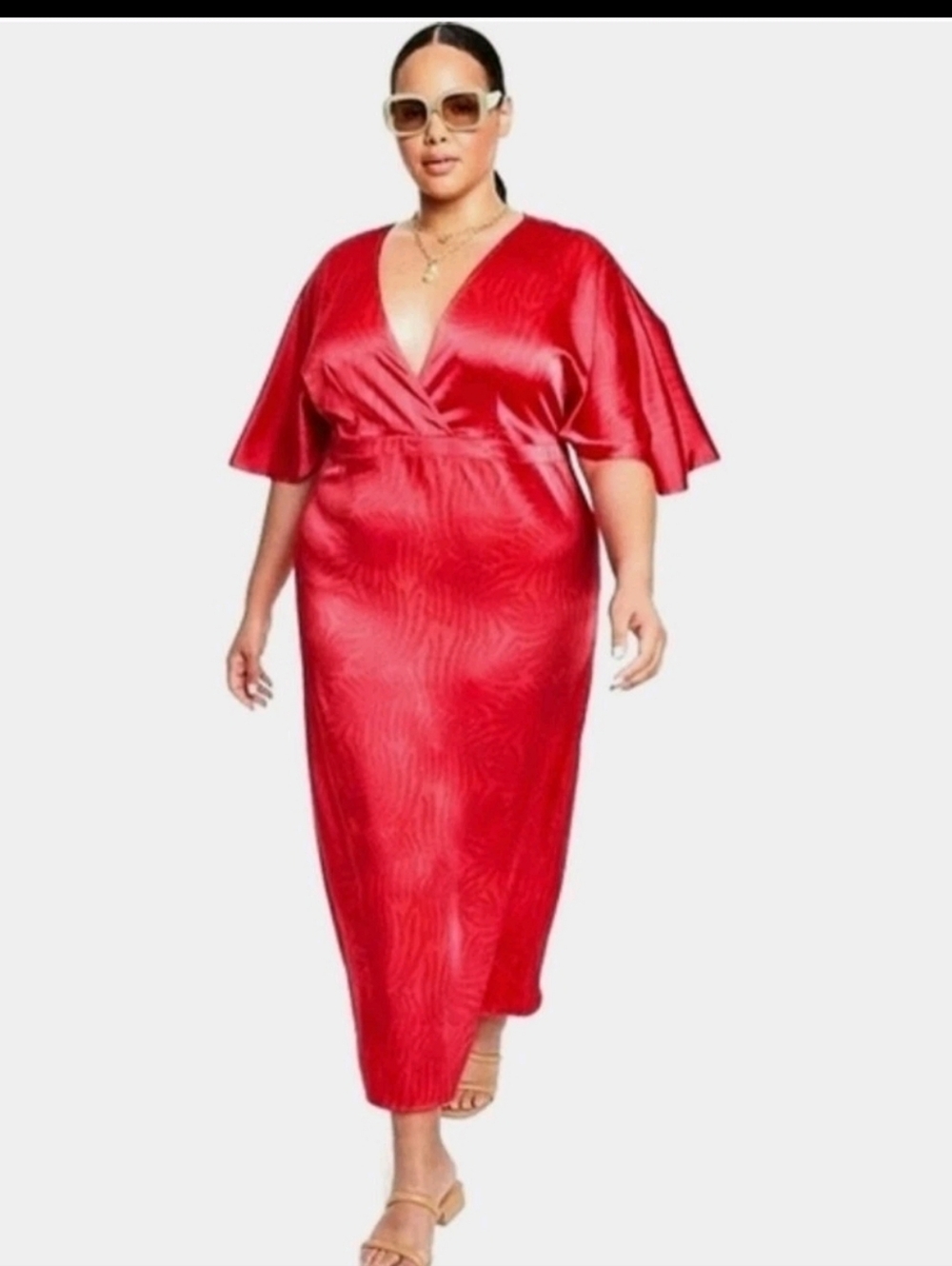 Fe Noel x Target Womens Plus Size Red Satin Maxi Dress. Sz 22 Beach - Picture 2 of 9